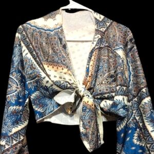 Silk Paisley Bohemian Style Front Tie Blouse
